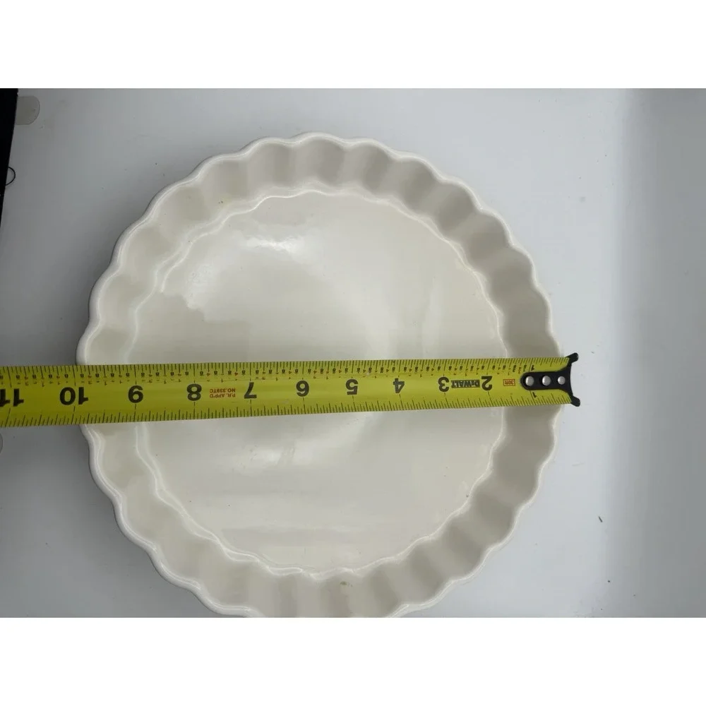 Vintage White Fluted Ceramic Quiche Tart Baking Dish Pie Pan Bakeware